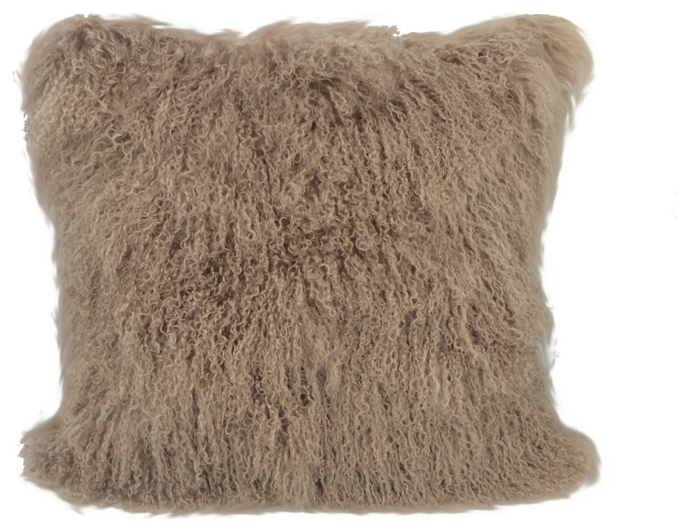 HomeRoots 24" Beige Genuine Tibetan Lamb Fur Pillow With Microsuede Backing