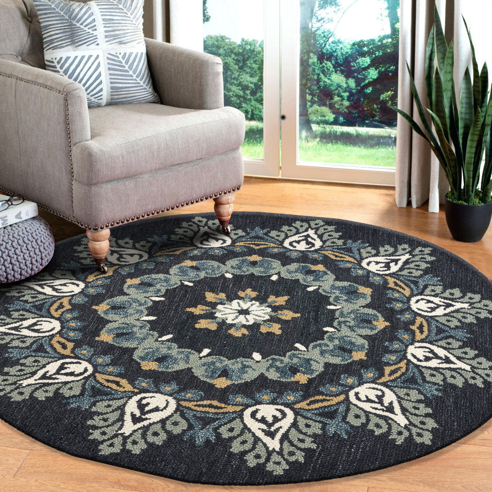 Charcoal Paradise Area Rug, 4' Round