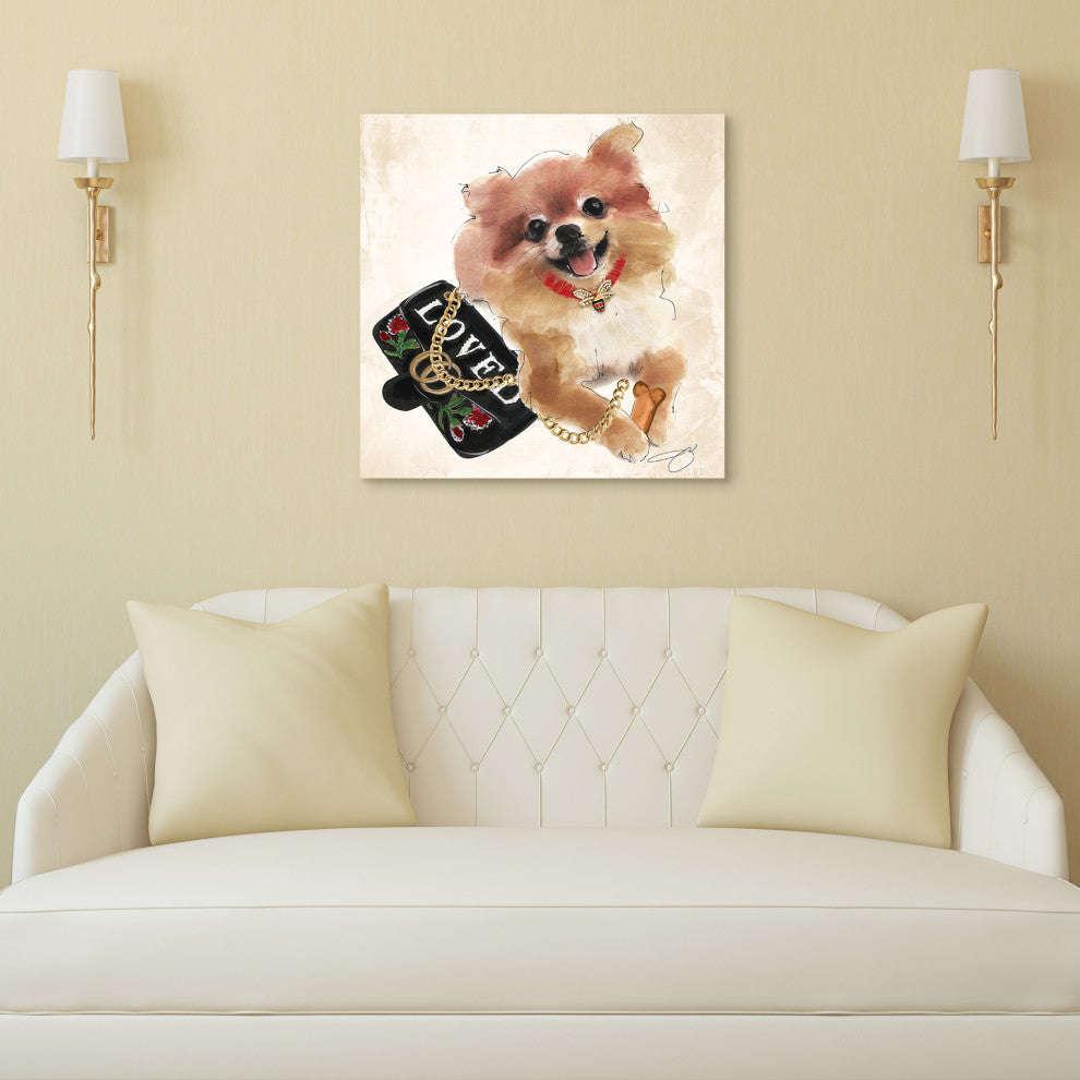 "Pomeranian" Dog Wall Art Print Frameless Free Floating Tempered Glass Panel