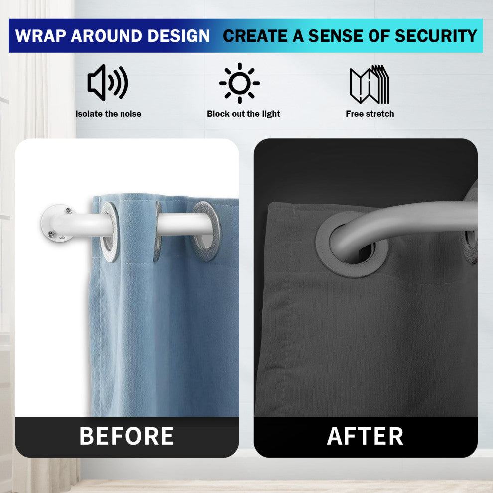 Energy Saving Wrap Around Black Out Return Adjustable Window Curtain Metal Rod, Glossy White, 28"-48"