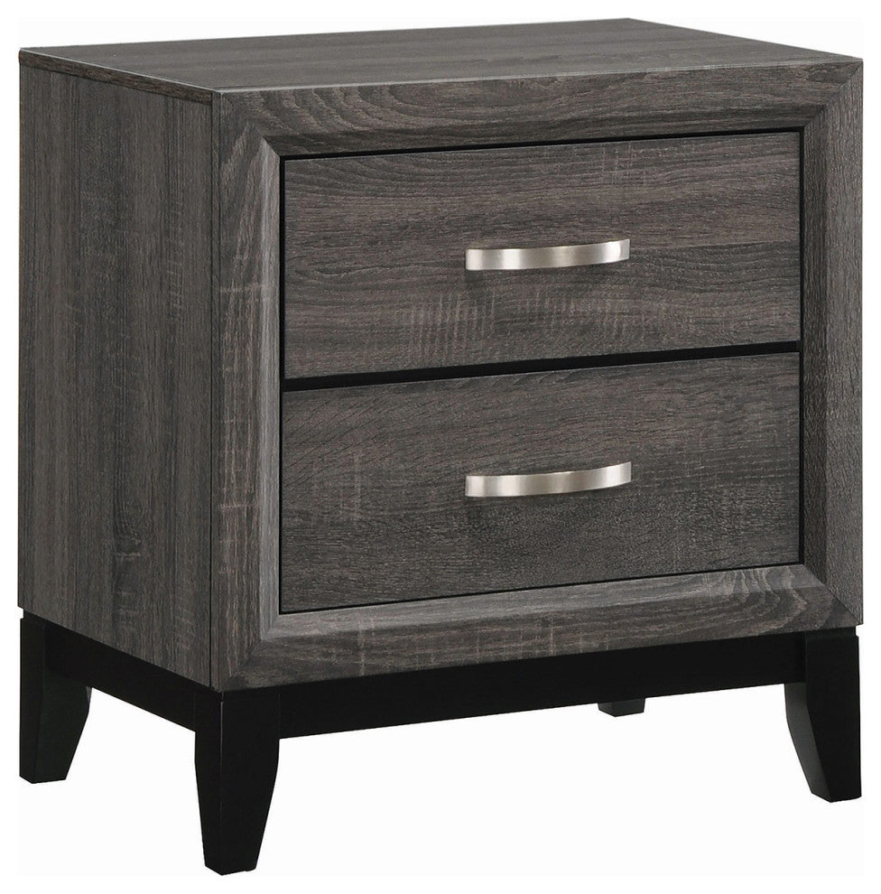 2 Drawers Nightstand, Gray Oak And Black