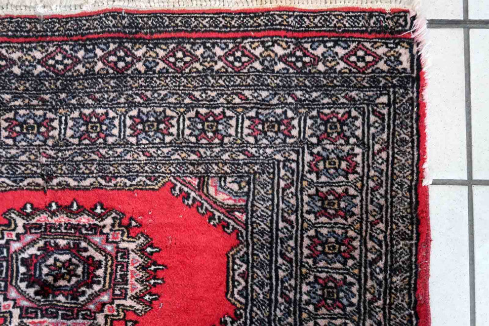 Handmade Vintage Uzbek Bukhara Rug 3'x6.1', 92cmx186cm 1970s