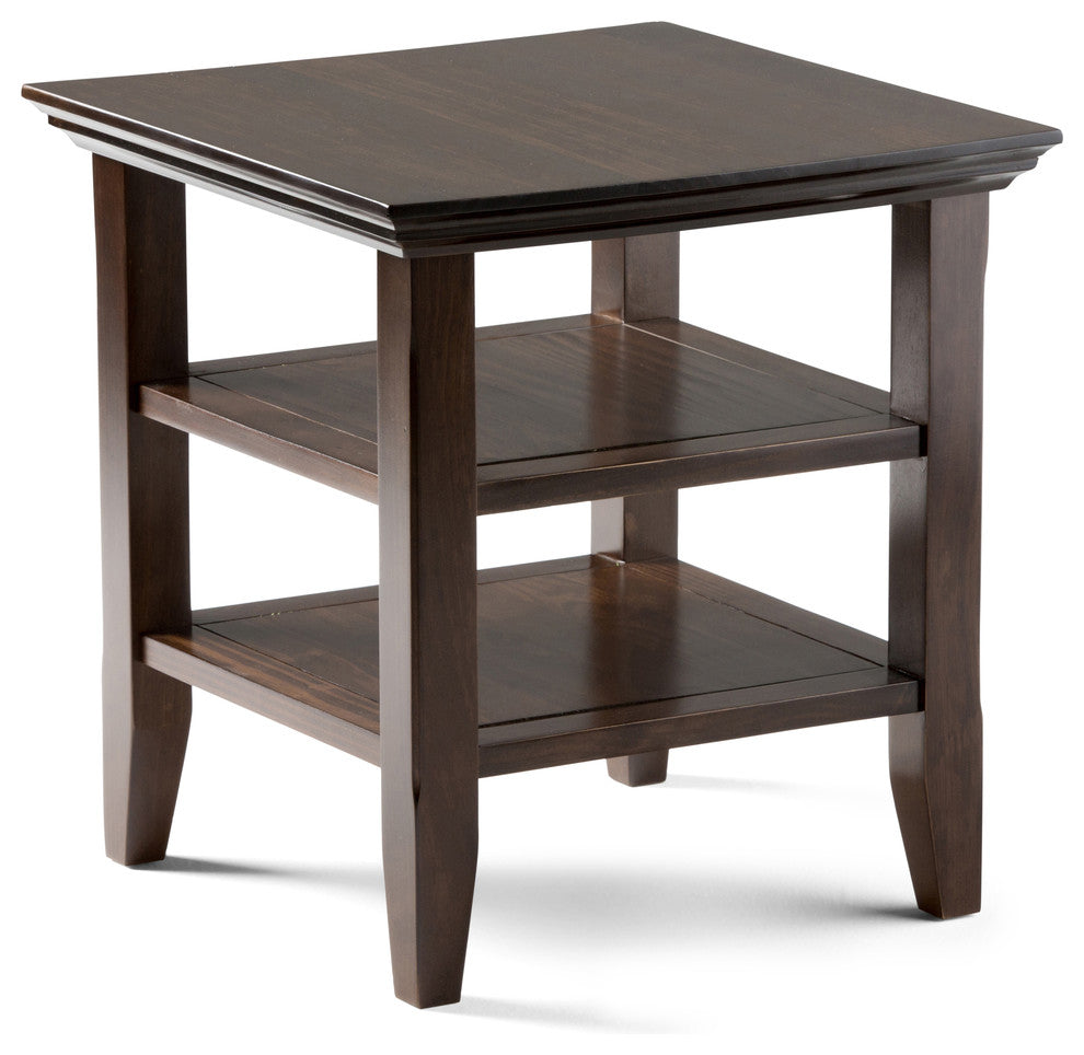 Acadian Solid Wood 19 Inch Wide Square Transitional End Table In Brunette Brown