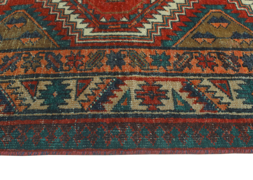 Fine Vintage Distressed Lanny Red/Ivory Runner, 3'5 x 10'0