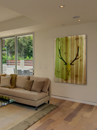 "Horn" Print on Natural Pine Wood, 40"x60"