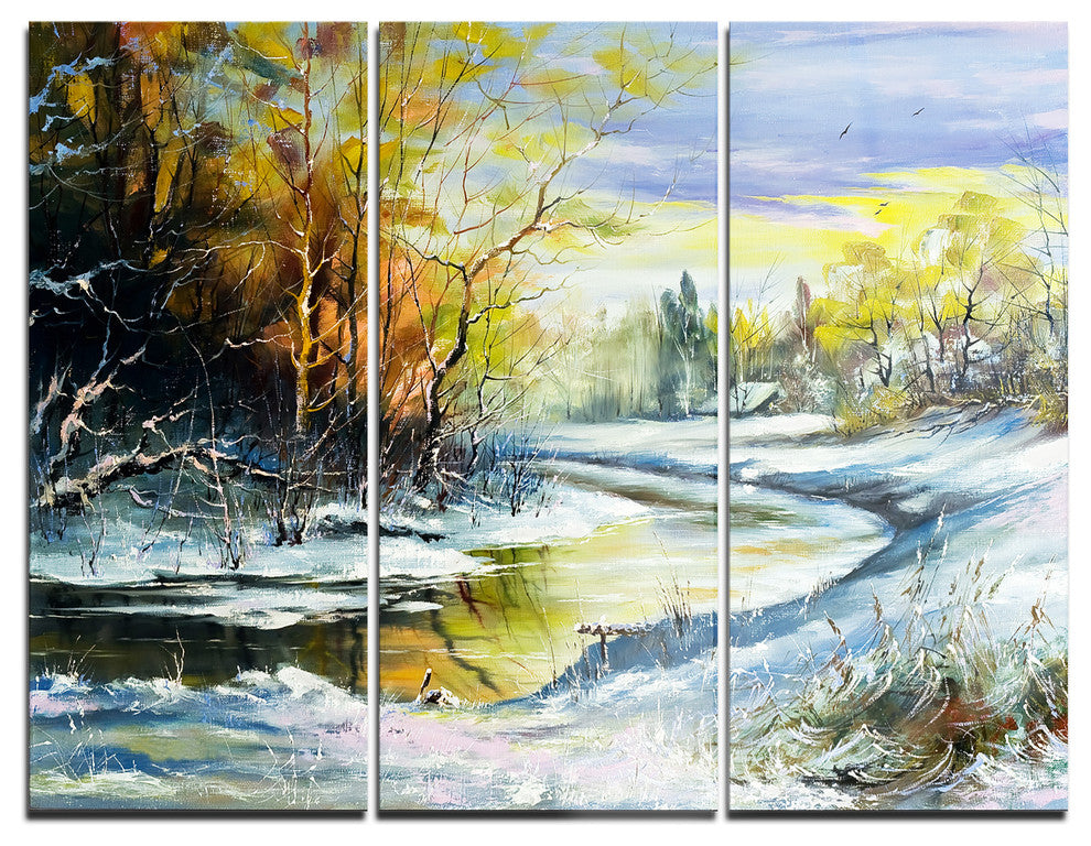 "River in the Spring Woods" Glossy Metal Wall Art, 3 Panels, 36"x28"