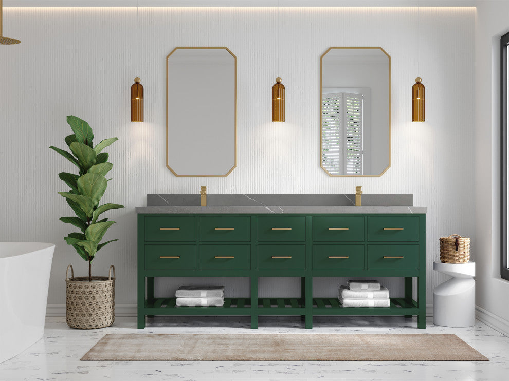 Parker 84 Double Sink Bath Vanity in Lafayette Green  2" Piatra Gray