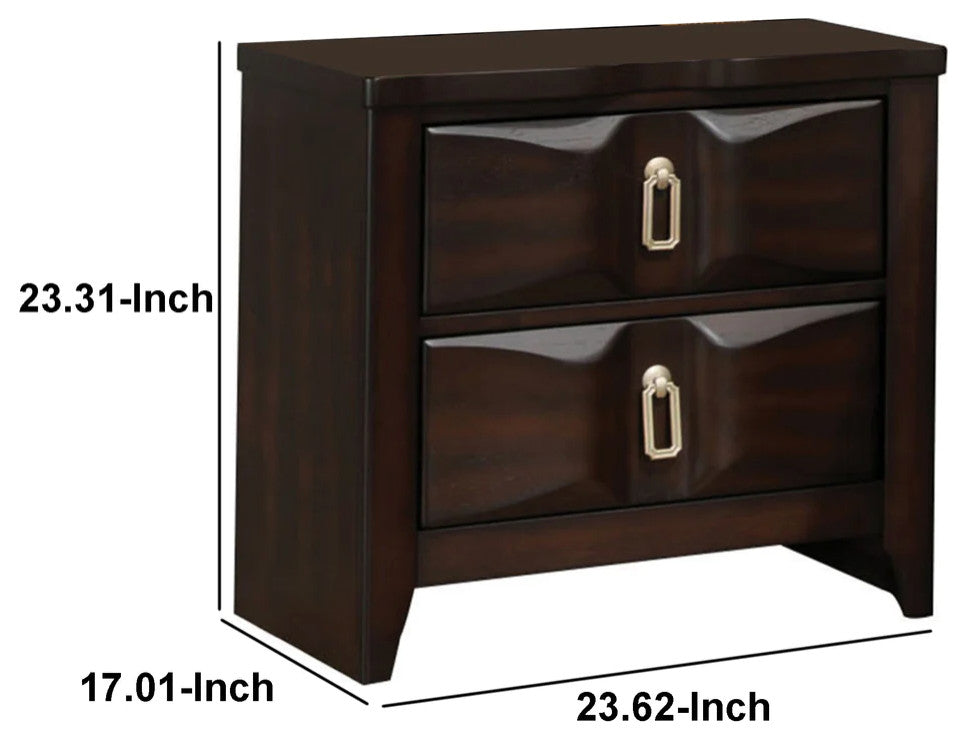 Benzara BM185690 Transitional Style Wood Nightstand with 2 Drawers, Brown