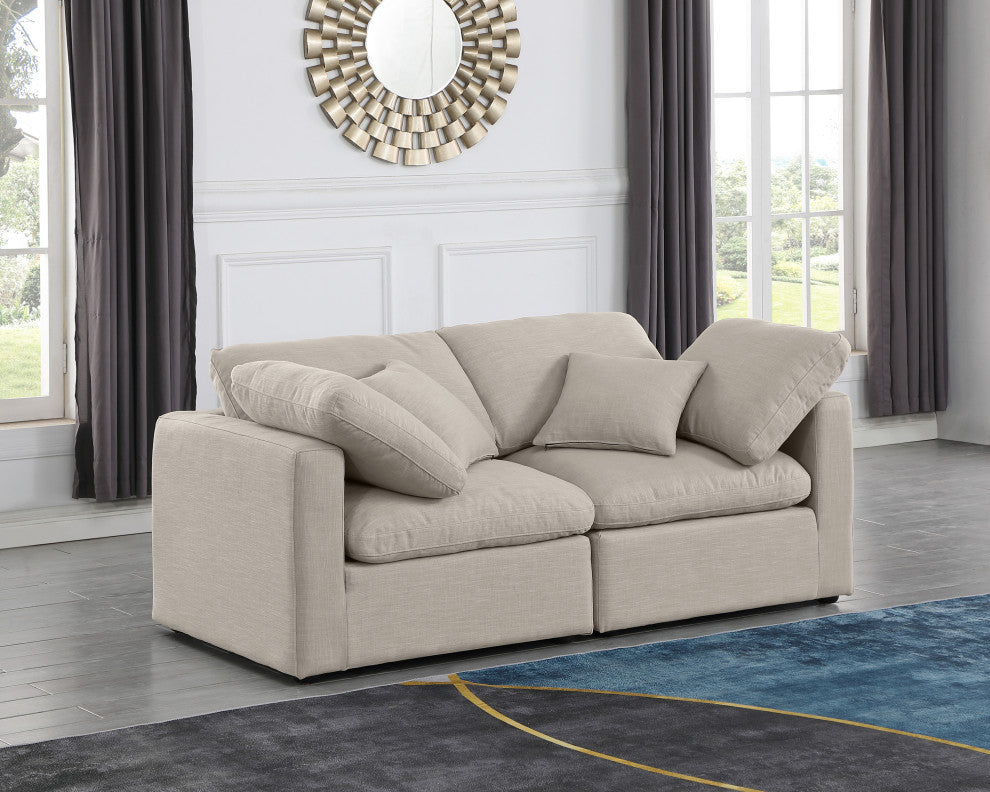 Indulge Upholstered Modular Sofa, Beige, 2-Piece: 2 Corner Chair, Down Stuffed Linen Textured Fabric