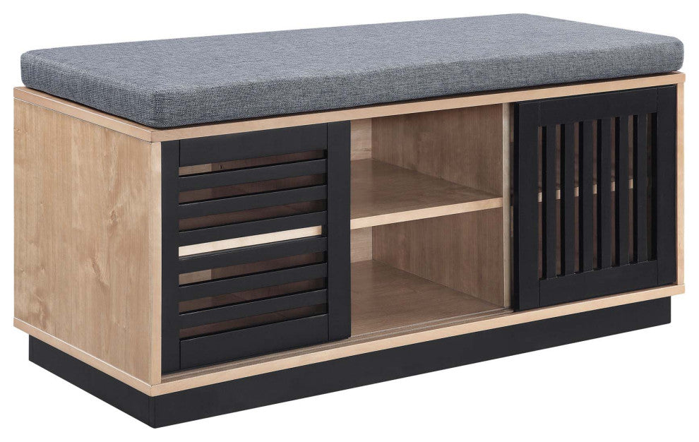 2 Tier Shoe Bench With Foam Padded Seat, Oak and Espresso