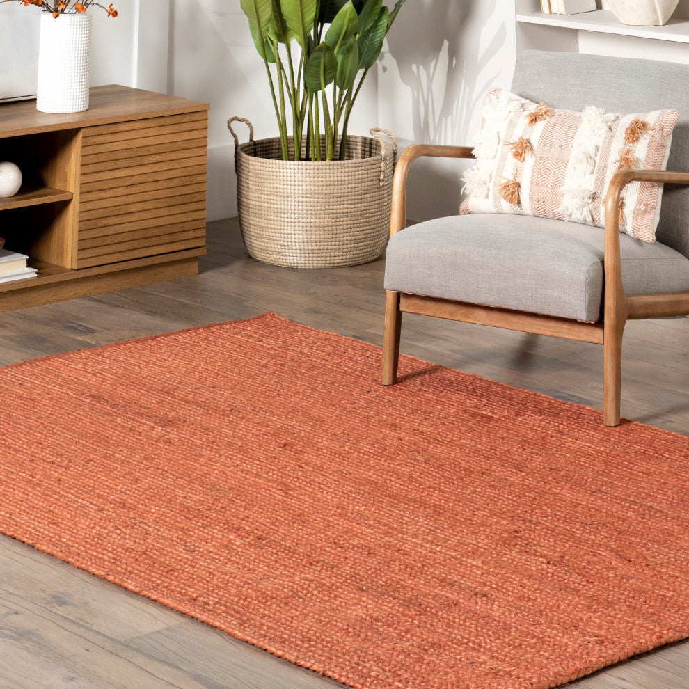 Nuloom Rigo Hand Woven Farmhouse Jute Rug, Rust 6' x 9'
