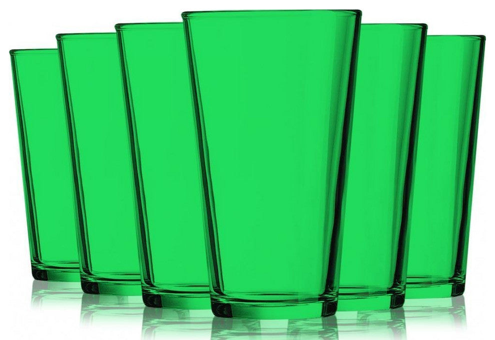 Mixing Colored Accent 16 oz Glasses set of 6, Full E-Green