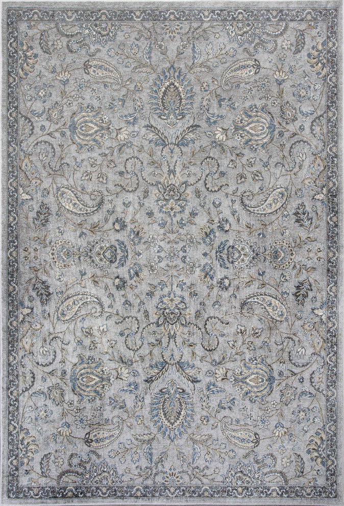 HomeRoots 8'x11' Silver Blue Machine Woven Traditional Floral Indoor Area Rug