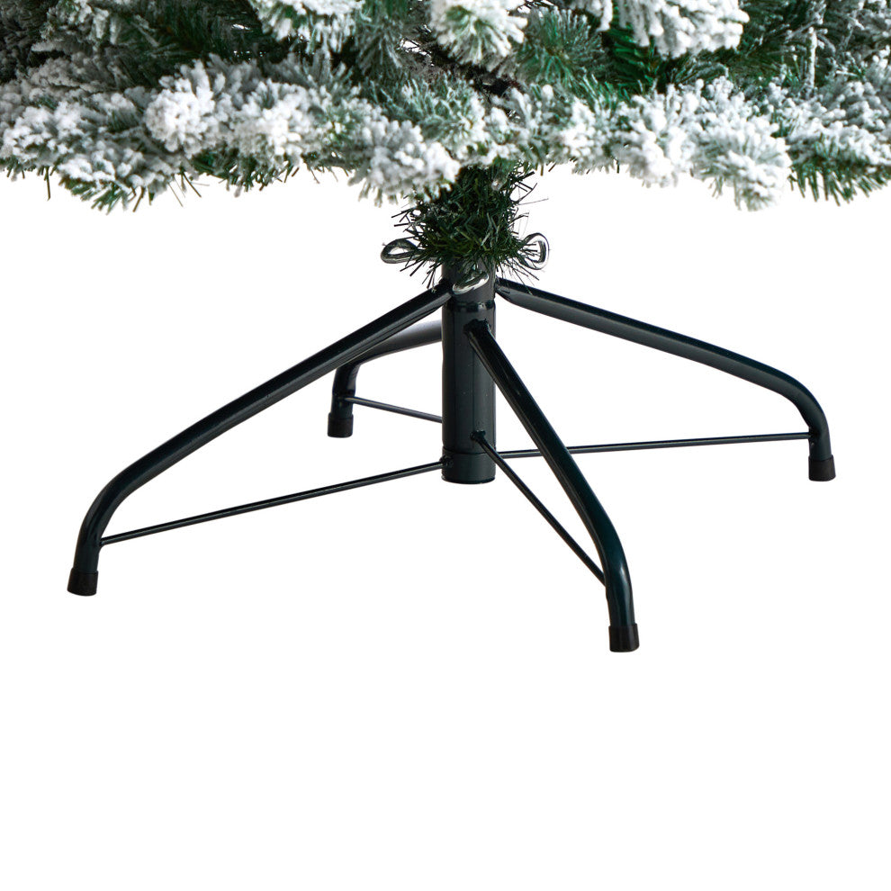7' Slim Flocked Montreal Fir Faux Xmas Tree W/ White Lights & Bendable Branches