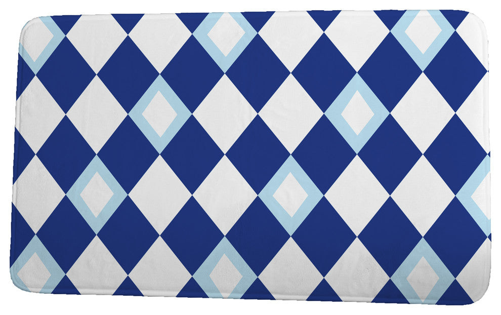 Palm Beach Harlequin Geometric Print Bath Mat, Royal Blue, 21"x34"