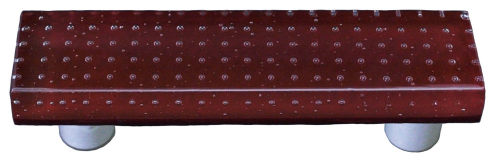 Art Glass Rectangle Pull, Black Post, Bubbles Deep Red