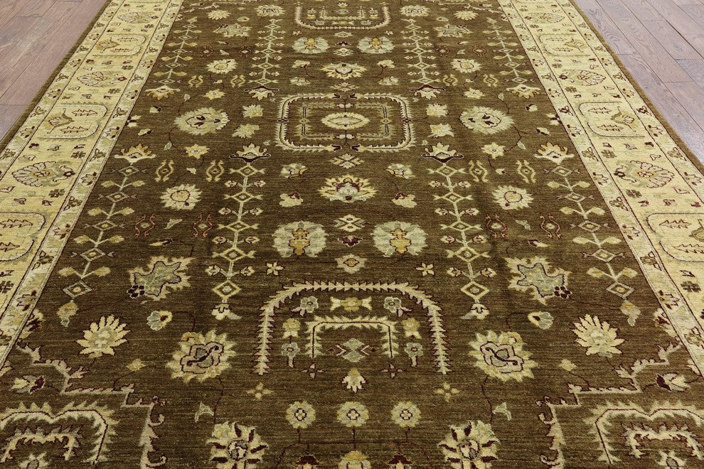 Handmade Oushak Peshawar Chobi Wool Hand-Knotted Rug, 8'x12'