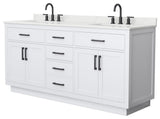 Beckett TK 72" White Double Vanity, Giotto Quartz Top, 3-Hole, Black Trim