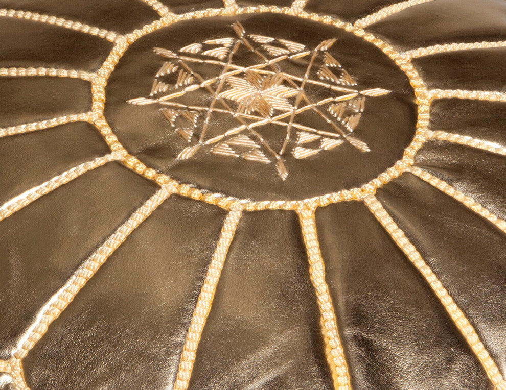 Moroccan Pouf Ottoman, Gold, Stuffed