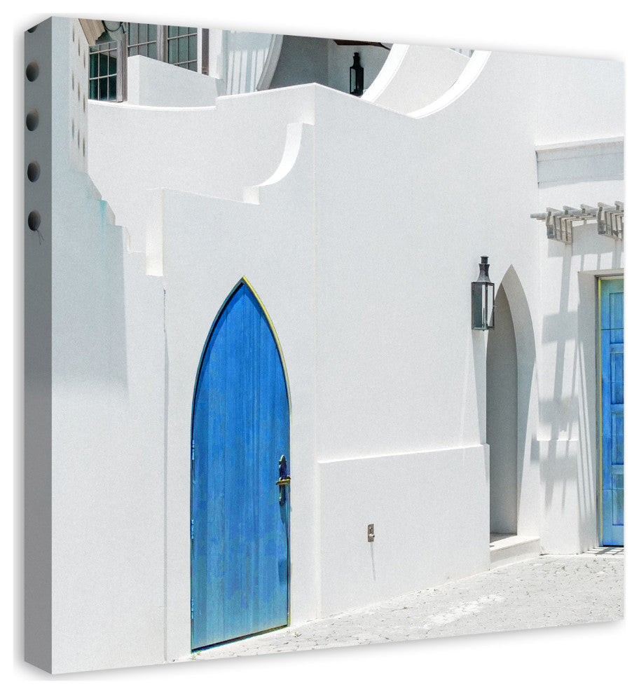 Doors Blue Greek Buildings 2 24x24 Canvas Wall Art