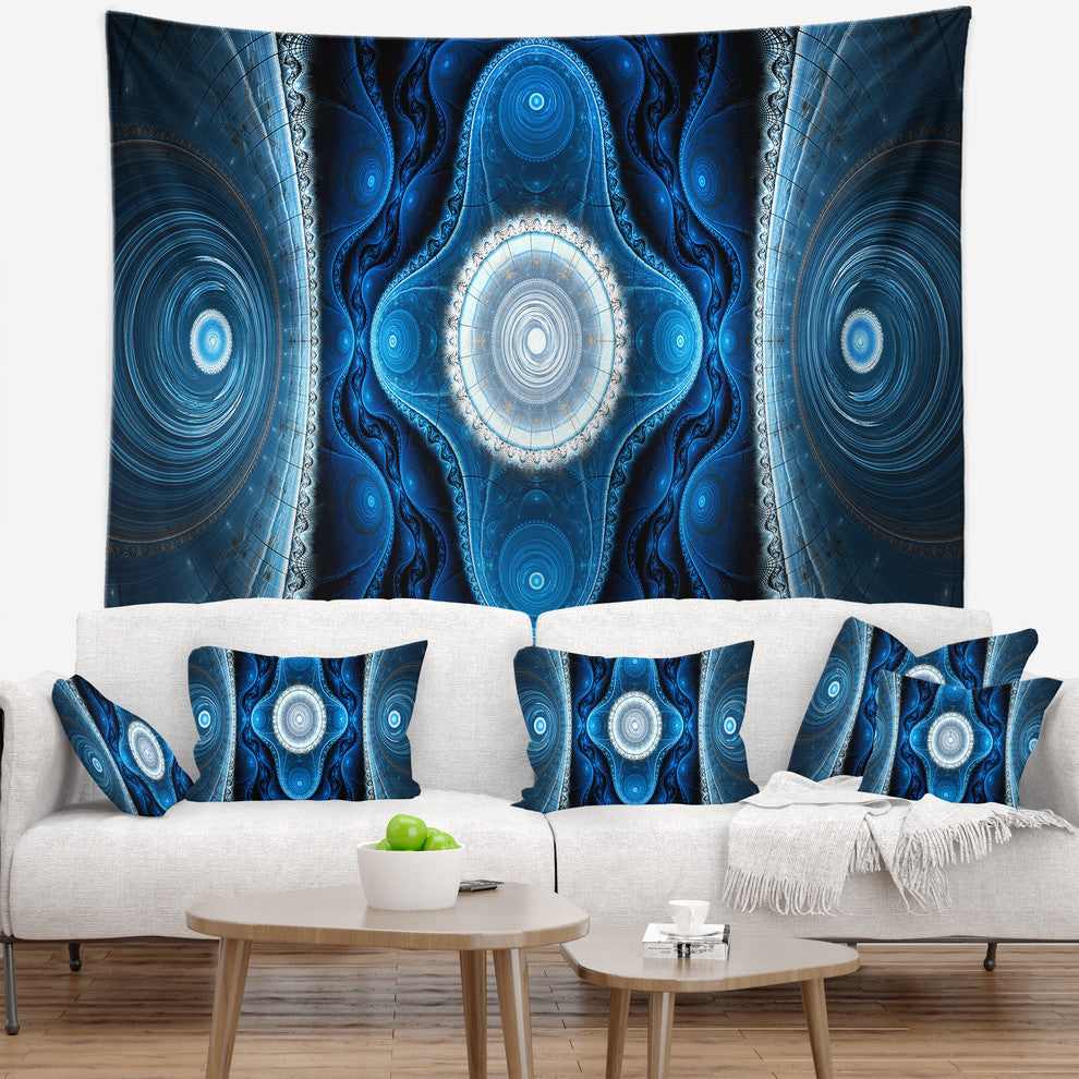 Cabalistic Blue Fractal Design Abstract Wall Tapestry, 92"x78"
