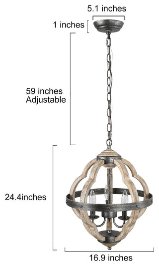 LNC 3-Lights Farmhouse Distressed Gray Globe Cage Mini Chandelier