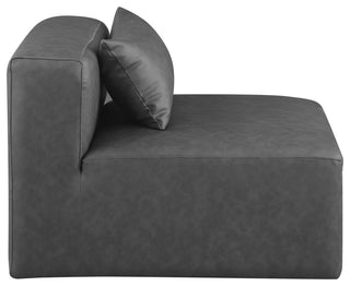 Cube Upholstered Modular Component, Grey, Vegan Leather, Armless Chair