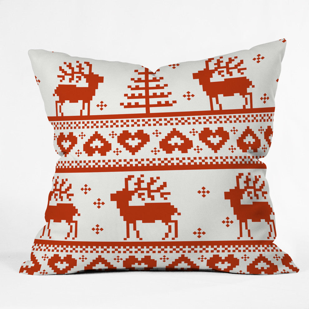 Deny Designs Natt Knitting Red Deer Throw Pillow, 16"x16"