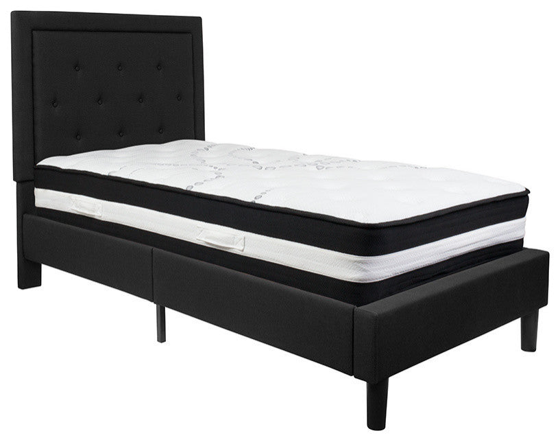 Roxbury Twin Size Tufted Upholstered Platform Bed With Pocket Spring Mattress
