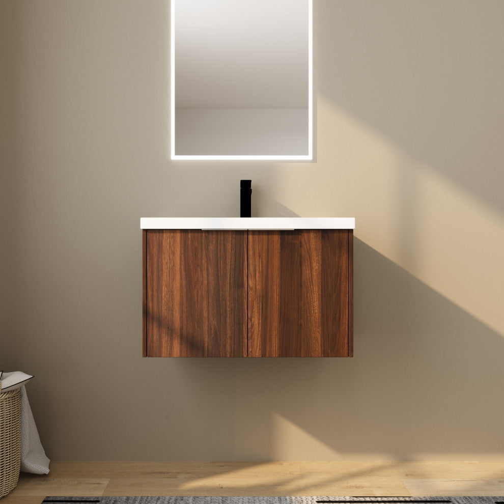 BNK 30" Bathroom Vanity with Resin Sink, Modern Design with Soft Close Doors, California  Walnut