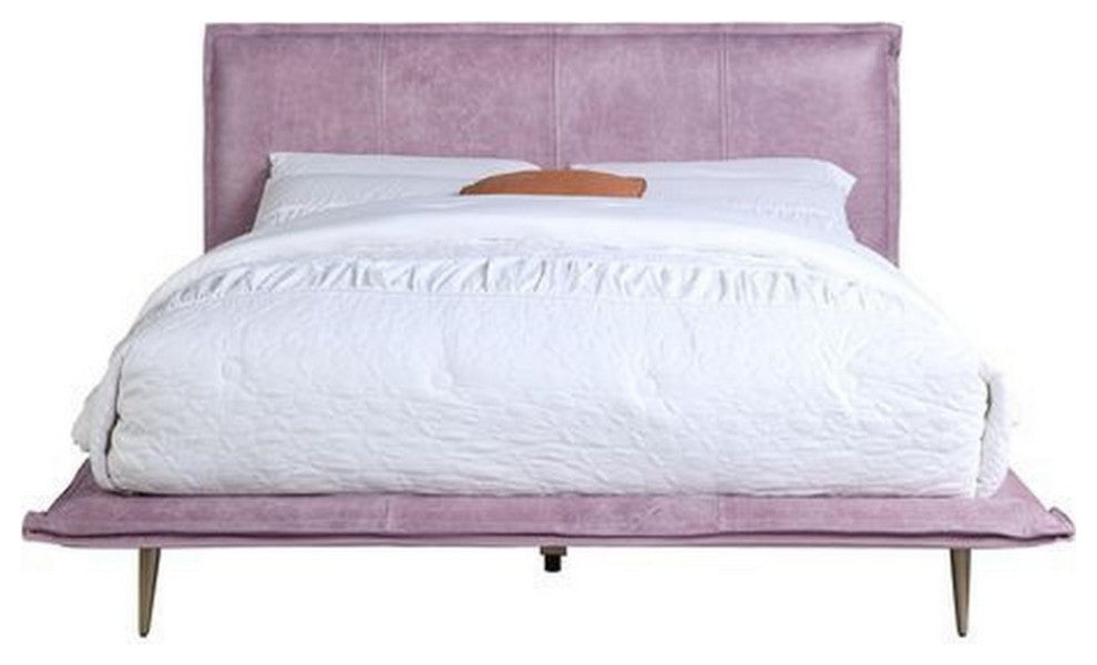 Benzara BM266453 King Bed With Faux Leather Upholstery, Pink