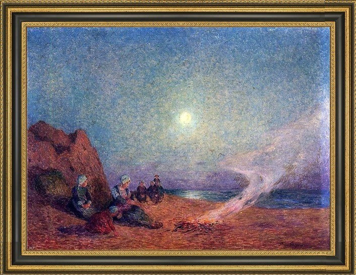 Ferdinand Du Puigaudeau Le Pouldu Woman on the Beach beside a FirePrint, 18"x24"
