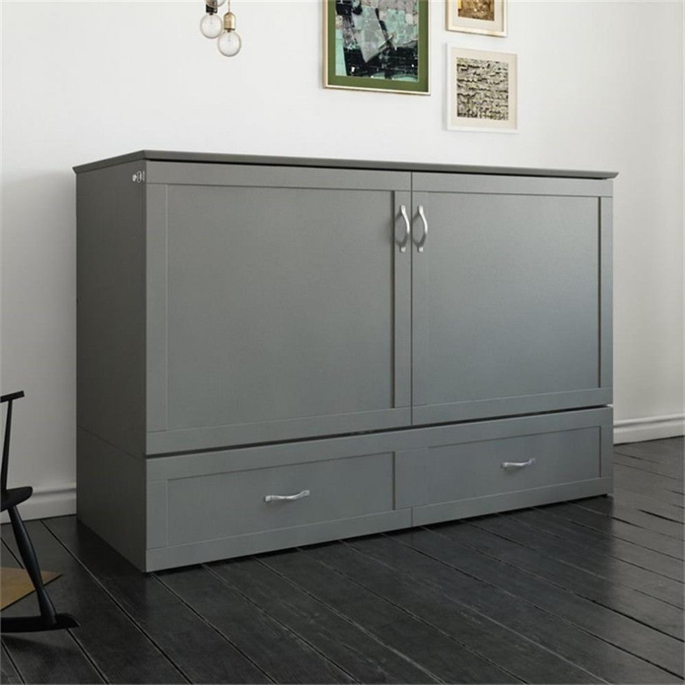 AFI Hamilton Queen Solid Wood Murphy Bed Chest with Built-In Charger in Grey