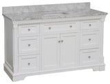 Sydney 60" Bathroom Vanity, White, Carrara Marble, Single Sink