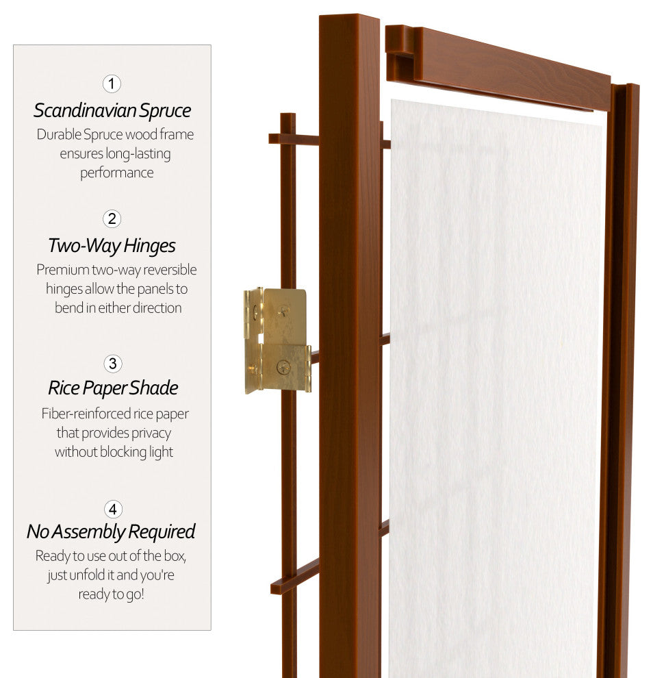 4' Tall Window Pane Shoji Screen, Walnut, 6 Panels