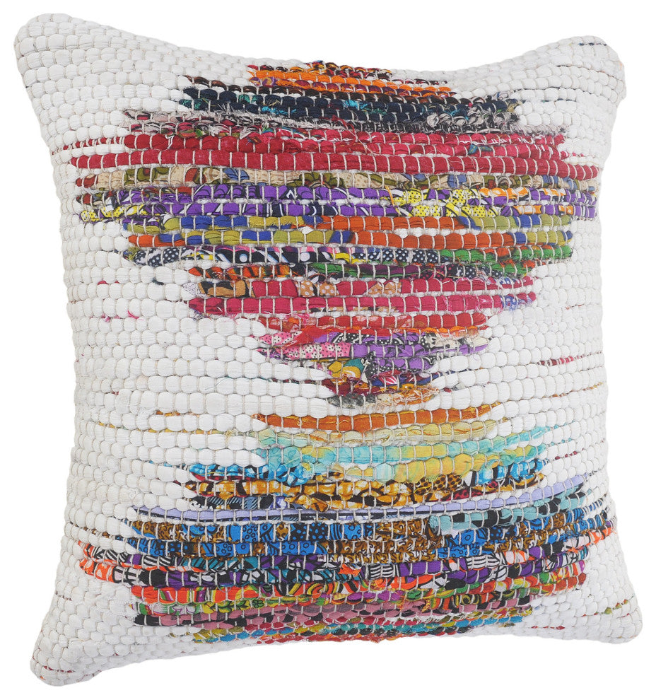 Ox Bay Handwoven White/Multi Geometric Organic Cotton Pillow Cover, 20"x20"