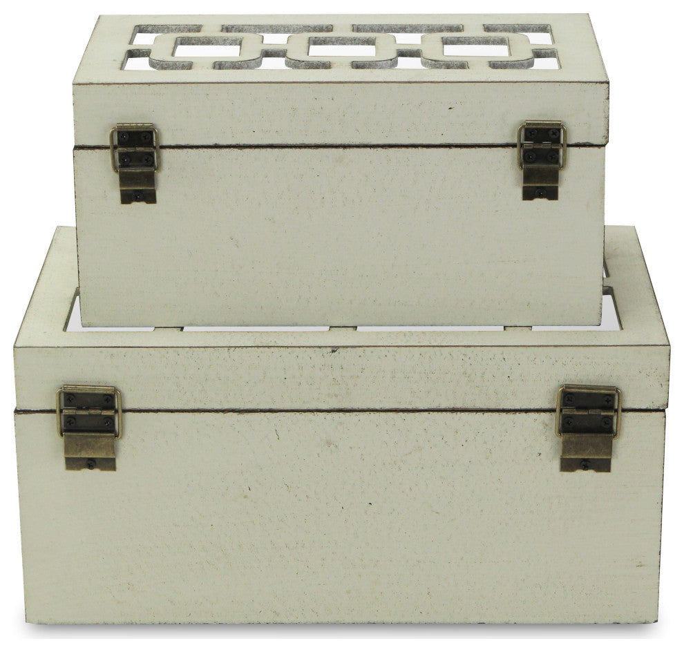 Distressed Mirror Keepsake Boxes, Black, Set of 2, White