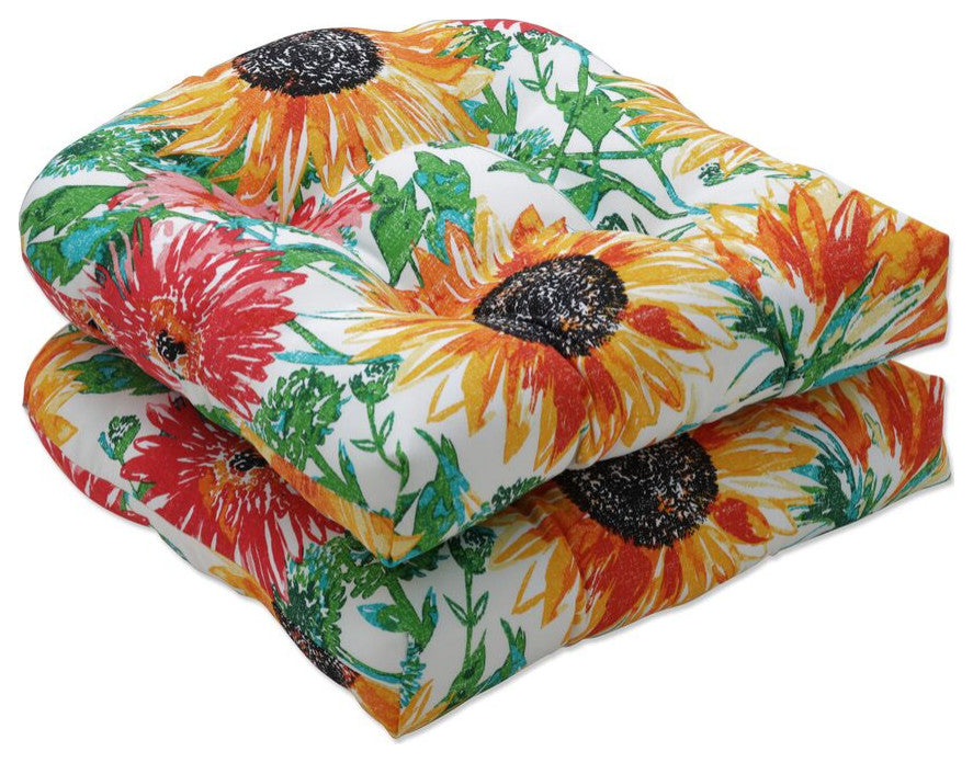 Sunflowers Sunburst Wicker Seat Cushion, Set of 2