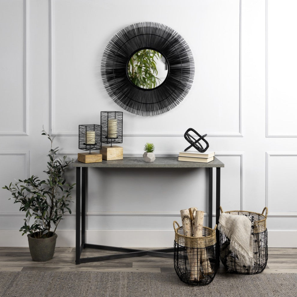 Set of Two Black Wire and Jute Baskets