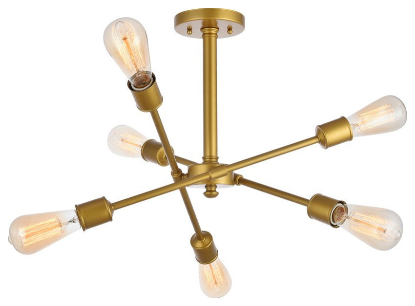 Midcentury Modern Brass 6-Light <br>Flush Mount