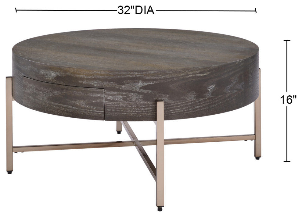 Metal Frame Coffee Table, Dark Oak and Champagne Finish