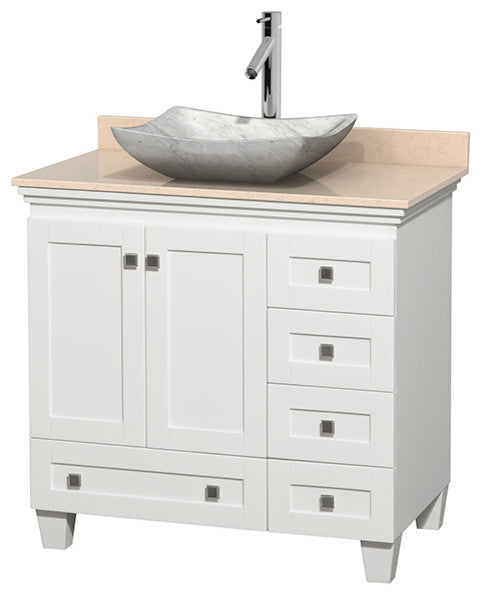 Acclaim White Vanity, 36", Avalon White Carrera Marble, Ivory Marble