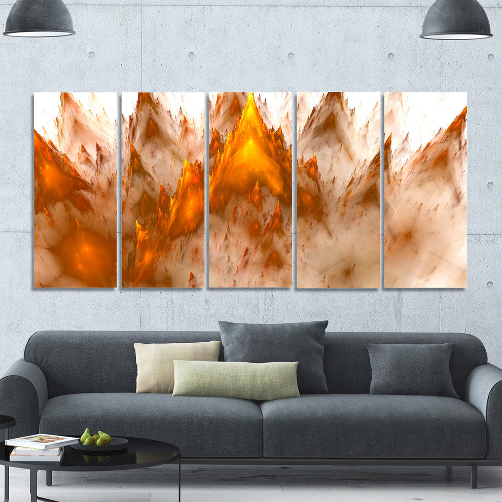 Brown Fractal Crystals Design, Abstract Canvas Art Print, 60"x28", 5 Panels