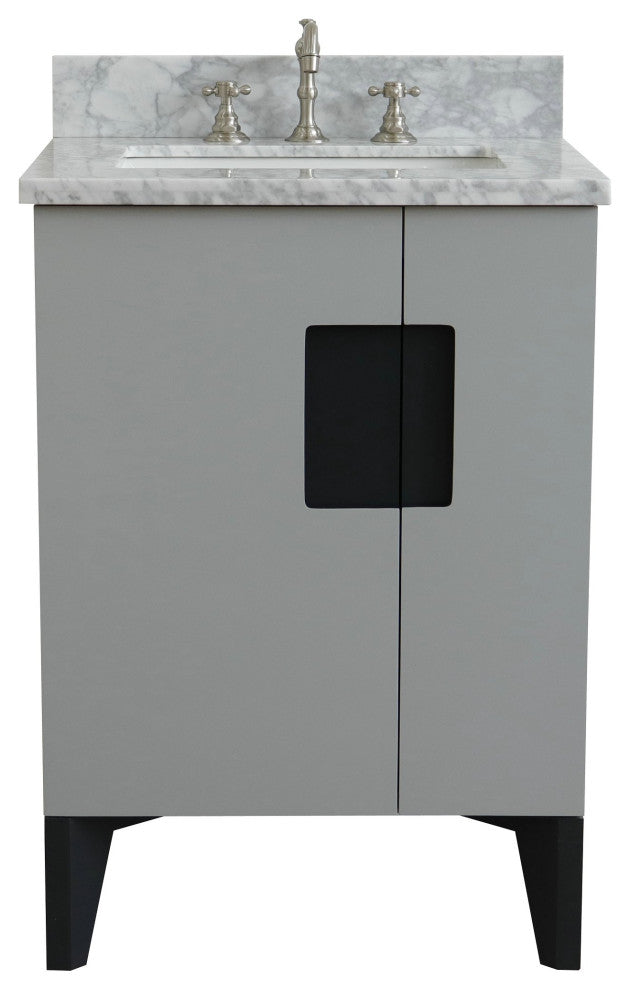 25" Single Sink Vanity, Light Gray Finish With White Carrara Marble