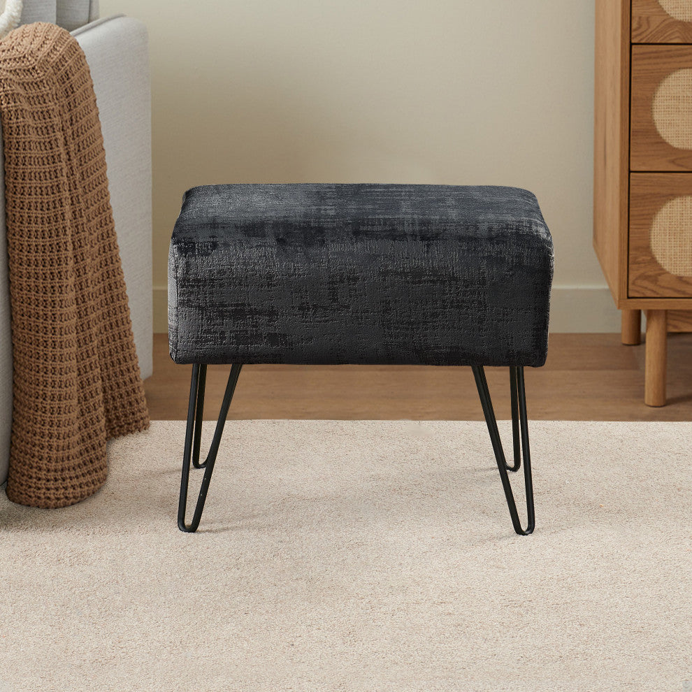 Textured Velvet Ottoman, Peat