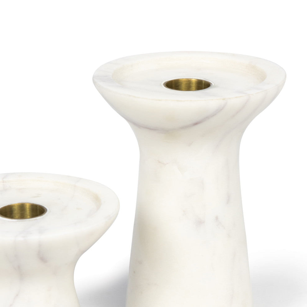 Klein Marble Candle Holders, 2-Piece Set, White