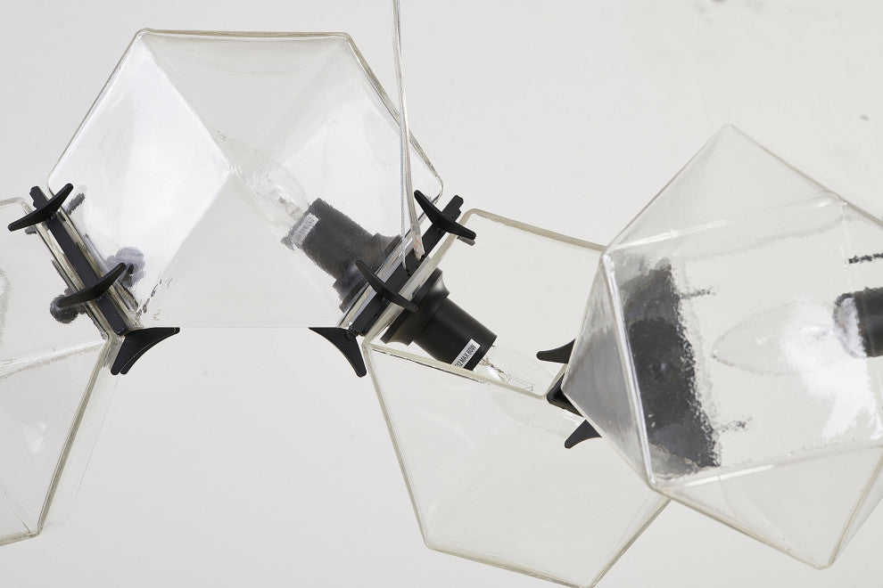 8-Light Black Stainless Steel Chandelier With A Clear Glass Cubed