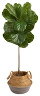4' Fiddle Leaf Faux Tree, Boho Chic Handmade Cotton & Jute Gray Woven Planter
