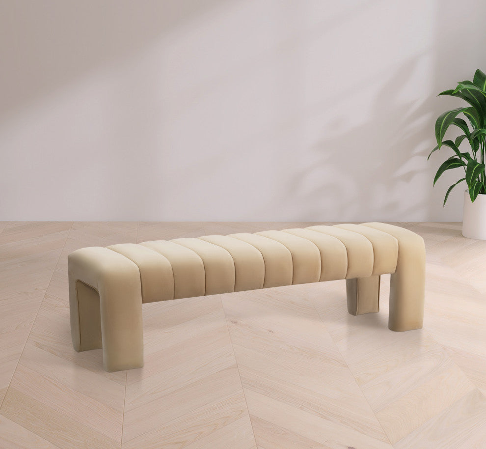 Andaz Velvet Upholstered Bench, Camel