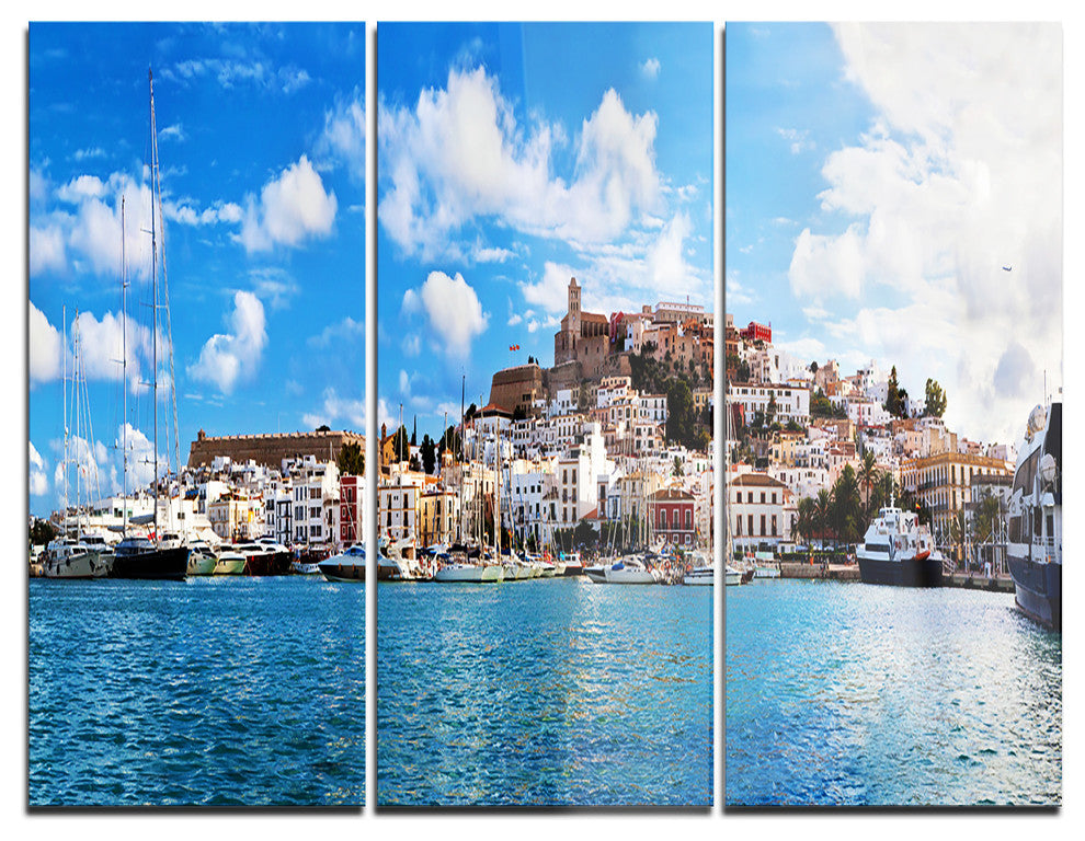"Panorama of Ibiza Spain" Photo Metal Wall Art, 3 Panels, 36"x28"